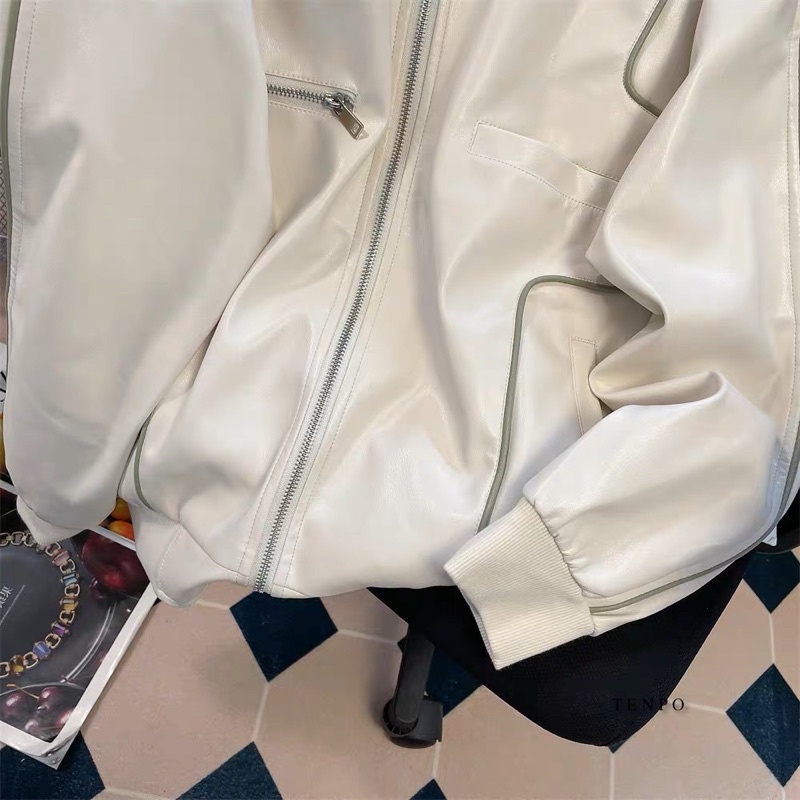 Áo khoác da nam TENPO viền xanh