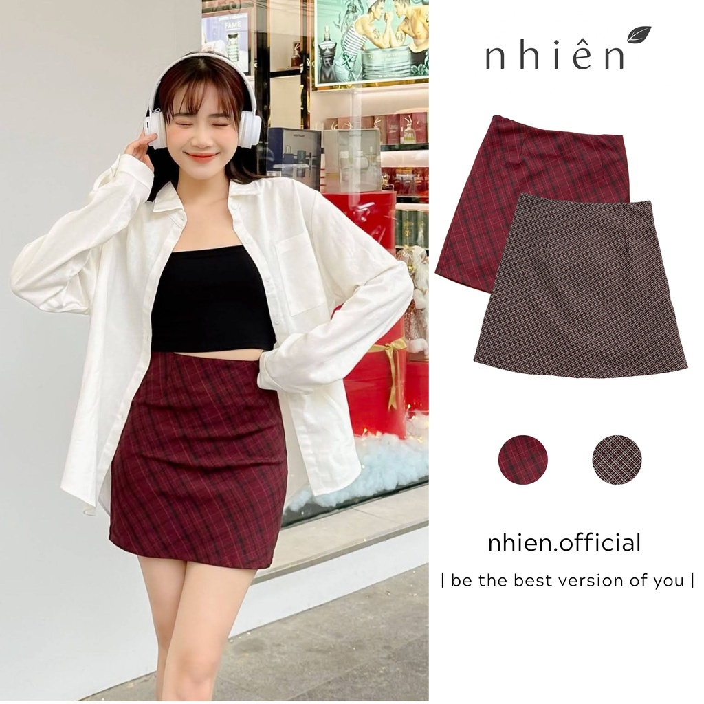 Chân váy nữ - chân váy caro chữ A ngắn nhiennhienvintage BV83