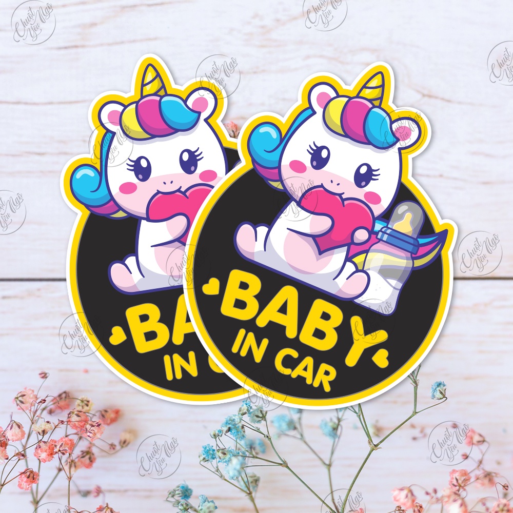 Combo 4 miếng dán không trùng Baby in car hình ngộ nghĩnh động vật dễ thương ANIMAL chống thấm nước
