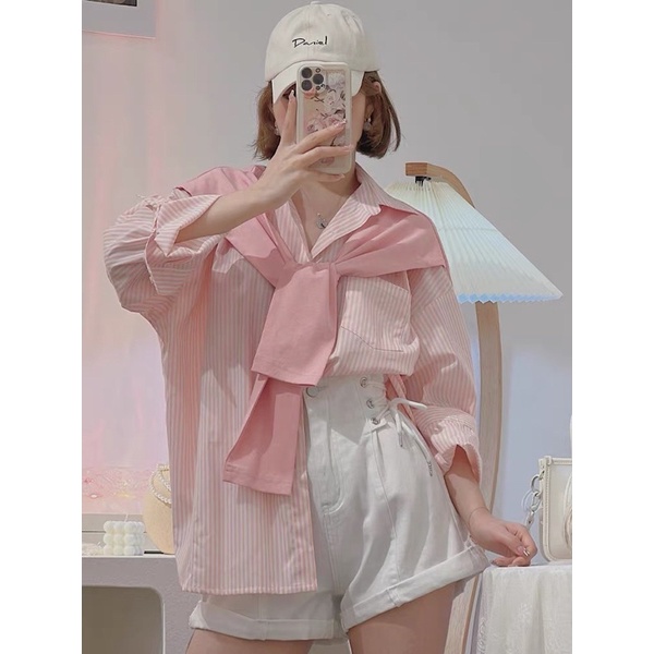 Áo sơ mi kẻ thuỷ thủ kèm khăn rời - mã 81025