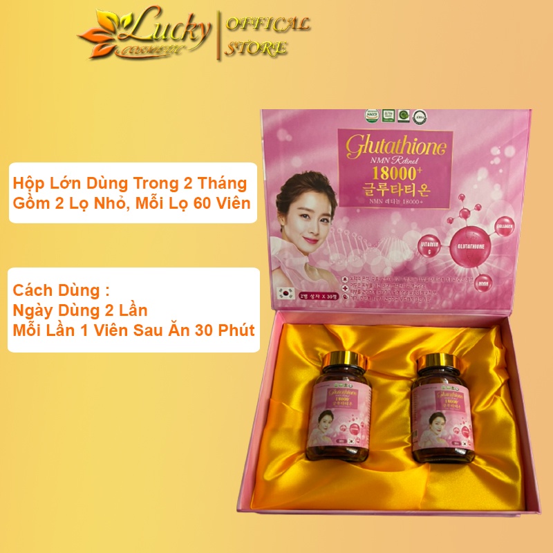 GLUTATHIONE 18000mg+ Viên Uống Trắng Da Cấp Tốc Giảm Nám Giảm Thâm Nhăn Giúp Da Căng Bóng Trắng Mịn Hộp 2 Lọ 30 Viên