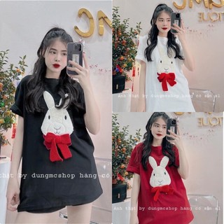 Áo phông thỏ nơ đỏ thêu nổi 3158 siêu hot