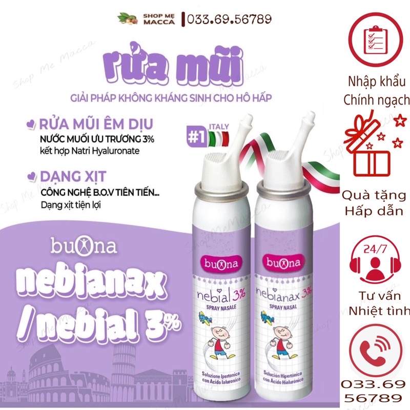 Xịt Mũi ưu trương Nebial 3% Spray Lọ 100ml Hiệu quả giảm nhanh sổ mũi