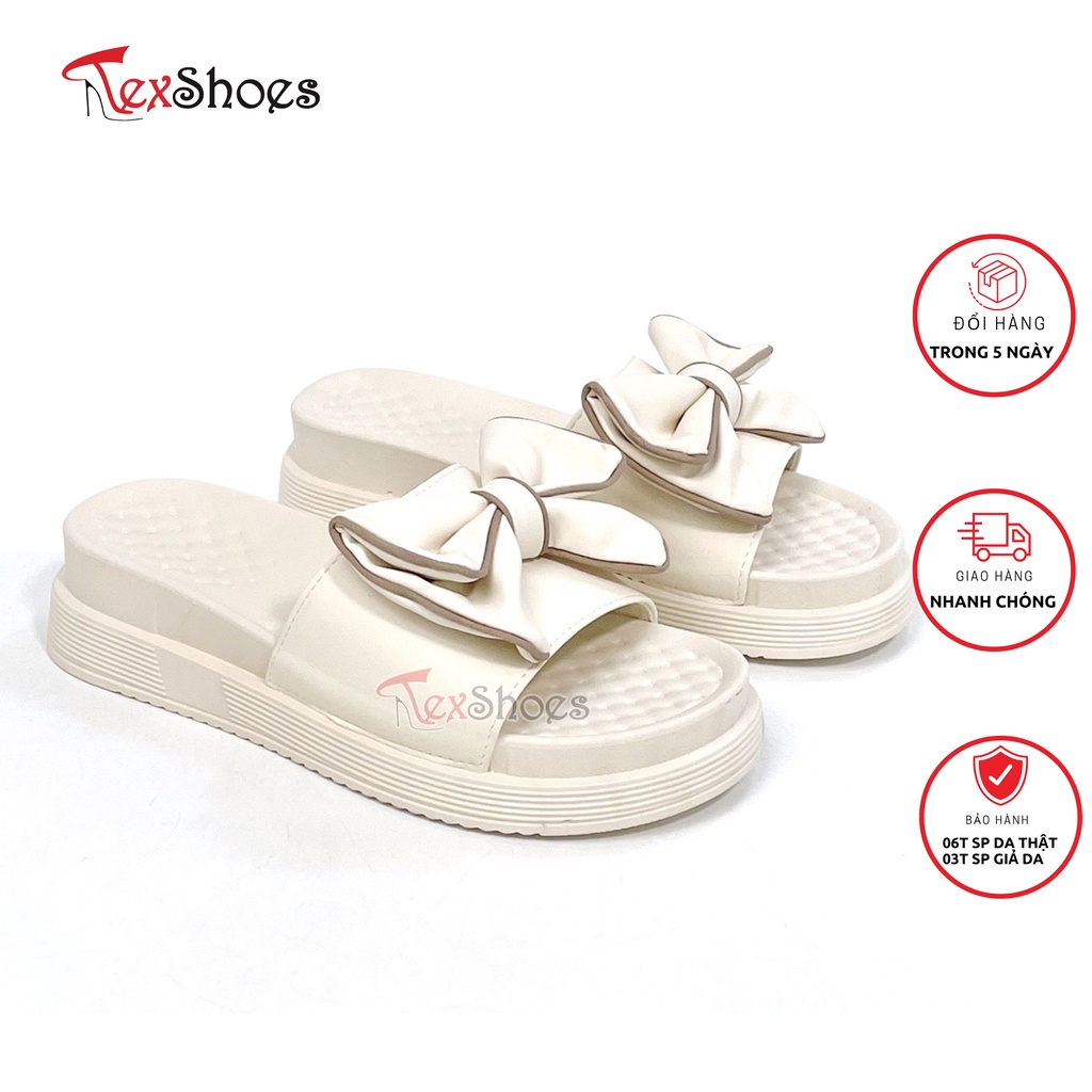 Dép lê nữ bản ngang đính nơ cực xinh đế 5cm VNXK TEX SHOES
