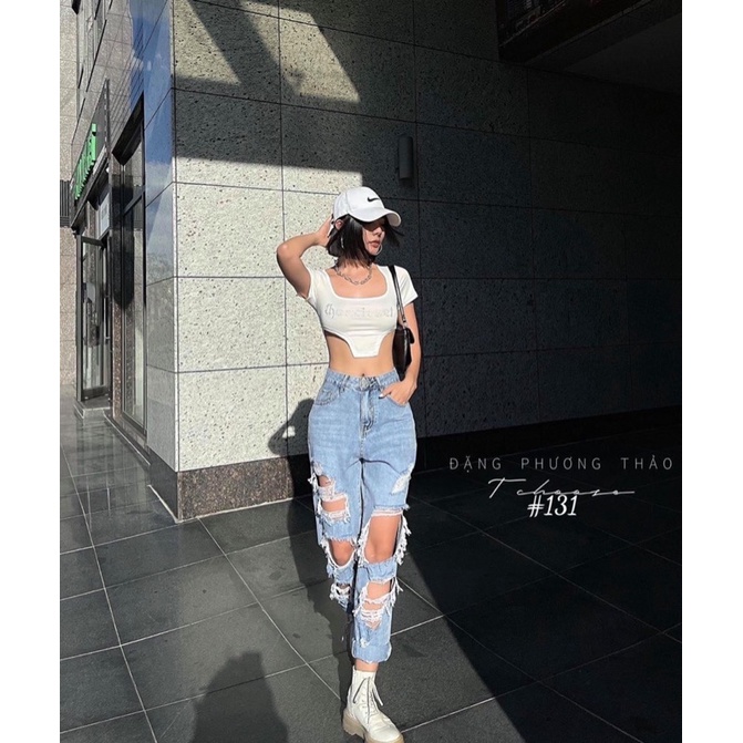 Quần baggy jean rách nhiều, mã 131