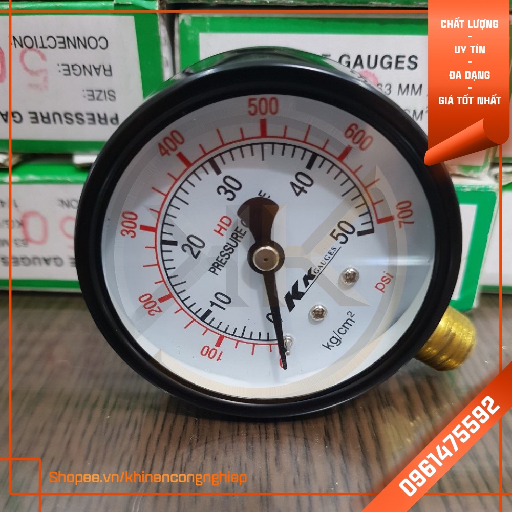 Đồng Hồ Hơi Đo Áp Suất KK Gauges Ø 63 từ 5 ~ 50 Kg