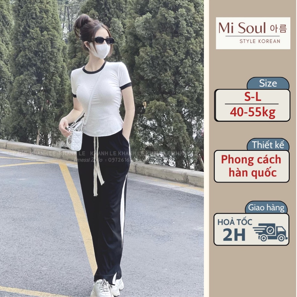 Set Thun Tăm Lạnh Áo Ngắn Tay + Quần Ống Suông Misoul HotTrend 2023 Mã 148
