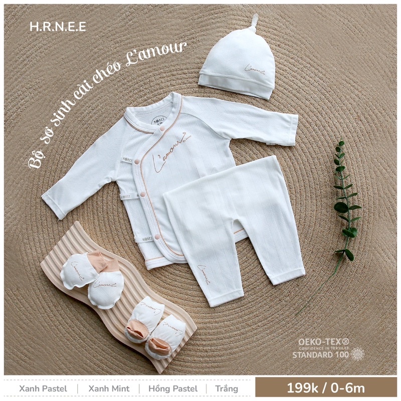 Bộ sơ sinh cài chéo Hrnee cho bé trai bé gái