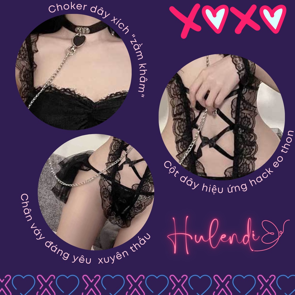 A9 Đồ Ngủ Sexy Hở Lưng Chân Váy Xuyên Thấu Có Mút Ngực, Xích Dắt Choker BDSM, Đồ Ngủ Liền Thân Gợi Cảm Quyến Rũ | BigBuy360 - bigbuy360.vn