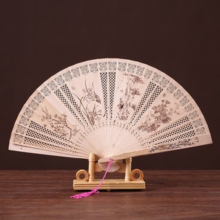 Quạt gỗ thơm cổ phong mẫu quạt xếp cầm tay phong cách Trung Quốc đạo cụ chụp hình trang trí