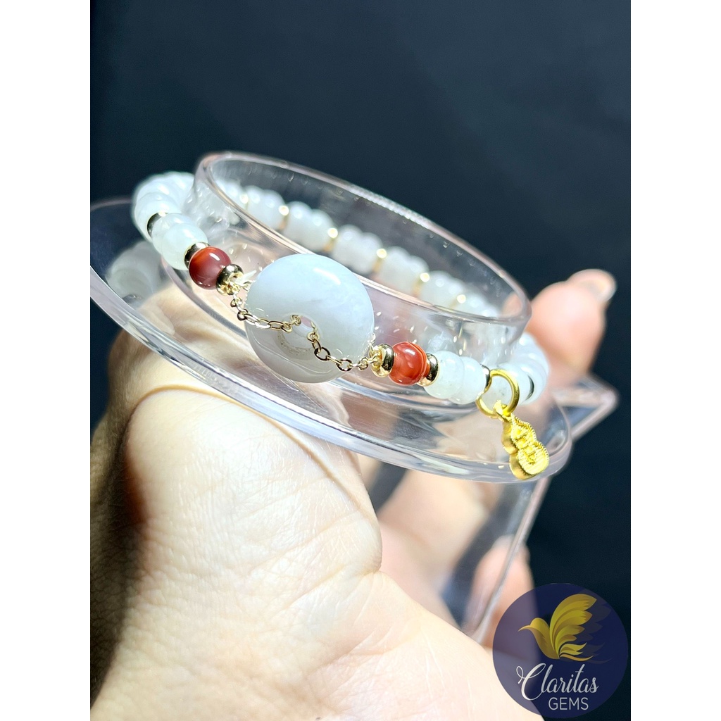 Vòng Bạch Ngọc Gà Đen Hoa Tiêu Phối Đồng Điếu N.gọc + Nam H.ồng + Charm Hồ Lô Hơp Kim Xi V.àng Đẹp Hoàn Hảo