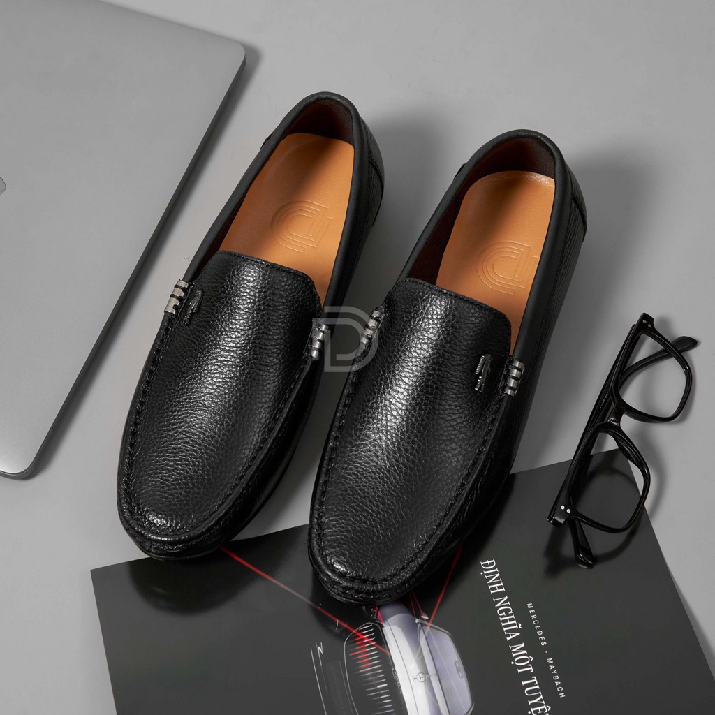 Giày Lười Nam Da Bò - Xưởng giày da Chu Hải Nam L020 - Đen Nâu