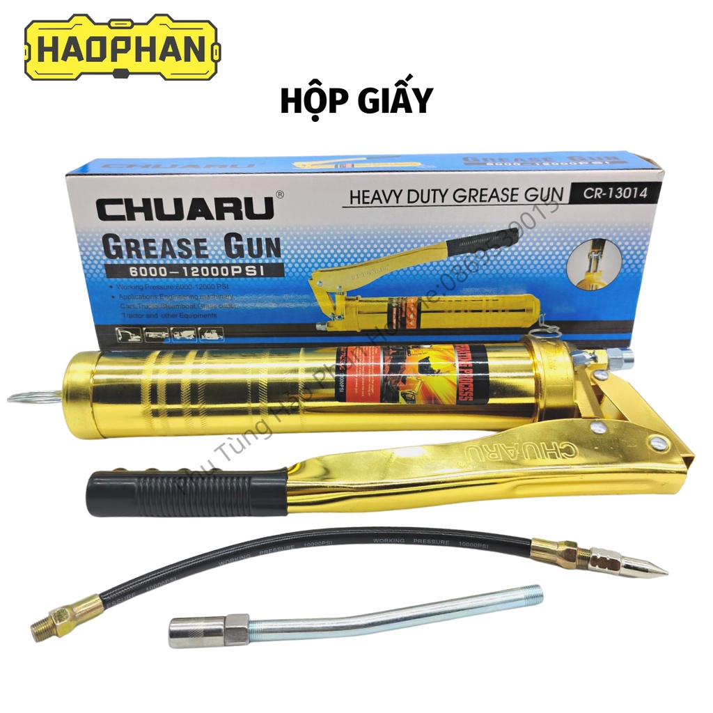 Bơm mỡ, Bơm mỡ cầm tay, Súng bơm mỡ 2 ty xilanh piston 900cc, bơm mỡ sâu chuyên dụng cao cấp