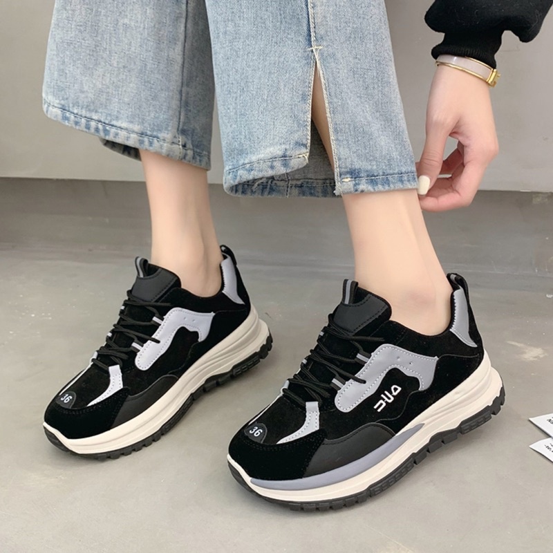 Giày thể thao nữ tăng chiều cao chữ x hottren,Sneaker nữ cao cấp phối màu nâu và đen phong cách Hàn Quốc