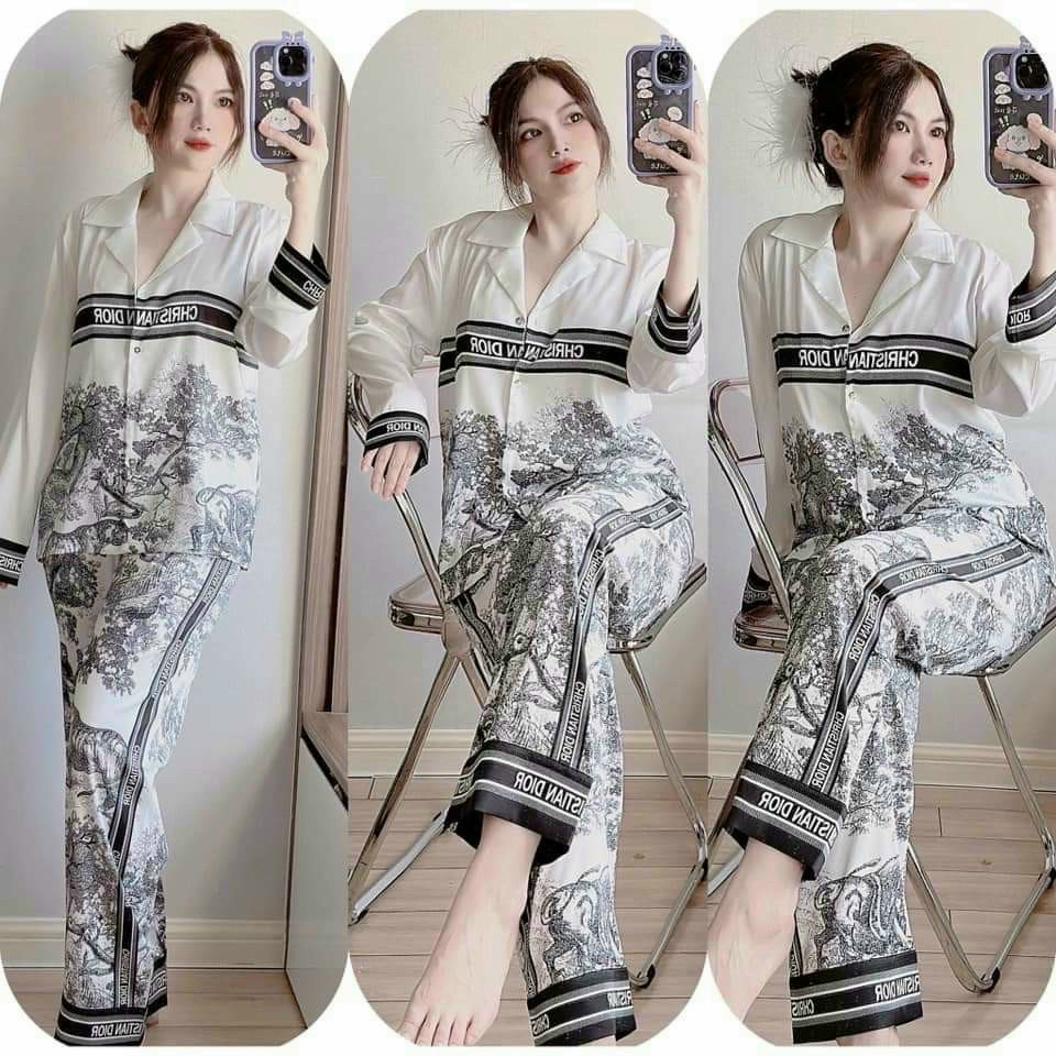 Set đồ ngủ dài tay bộ pyjama thời trang chris tian, chất liệu lụa satin dày dặn, thiết kế mẫu mã sang xịn mịn