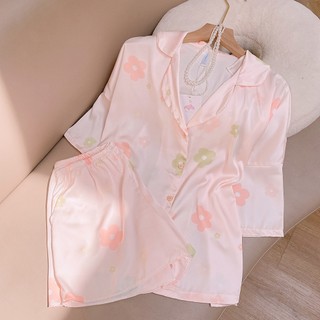 Bộ đồ ngủ pyjama maisleepwear lụa mặc nhà áo tay ngắn cánh dơi quần ngắn họa tiết hoa trẻ trung cao cấp ms1127