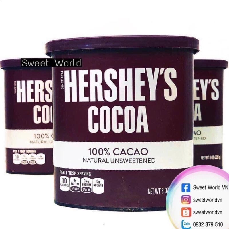 Bột cacao nguyên chất Hershey's (226g) - Mỹ
