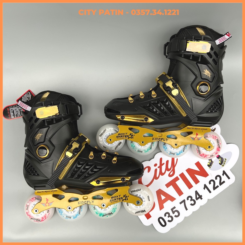 Giày patin người lớn bánh sáng đèn led, bánh cao su đặc, Giày trượt patin Kingfly Weiqiu 2 lớp tháo vệ sinh được