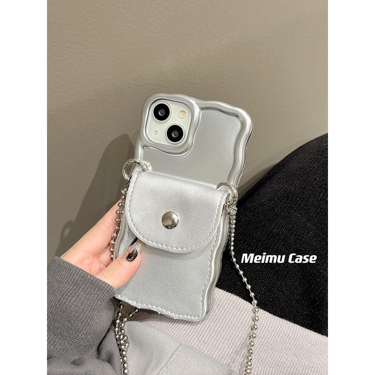 Ốp Điện Thoại Dạng Túi Đeo Chéo Có Ngăn Đựng Thẻ Màu Bạc Cho iphone14promax 13 13prom