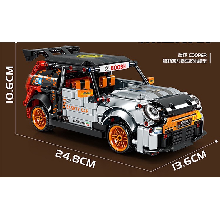 Mô hình Ô tô Mini Cooper đồ chơi lắp ráp  642 chi tiết có khả năng kéo lùi chuyển động