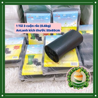 3 Cuộn/Túi rác 1kg nilon bóng đen dạng cuộn đựng rác tự phân huỷ.loại 1 chuẩn