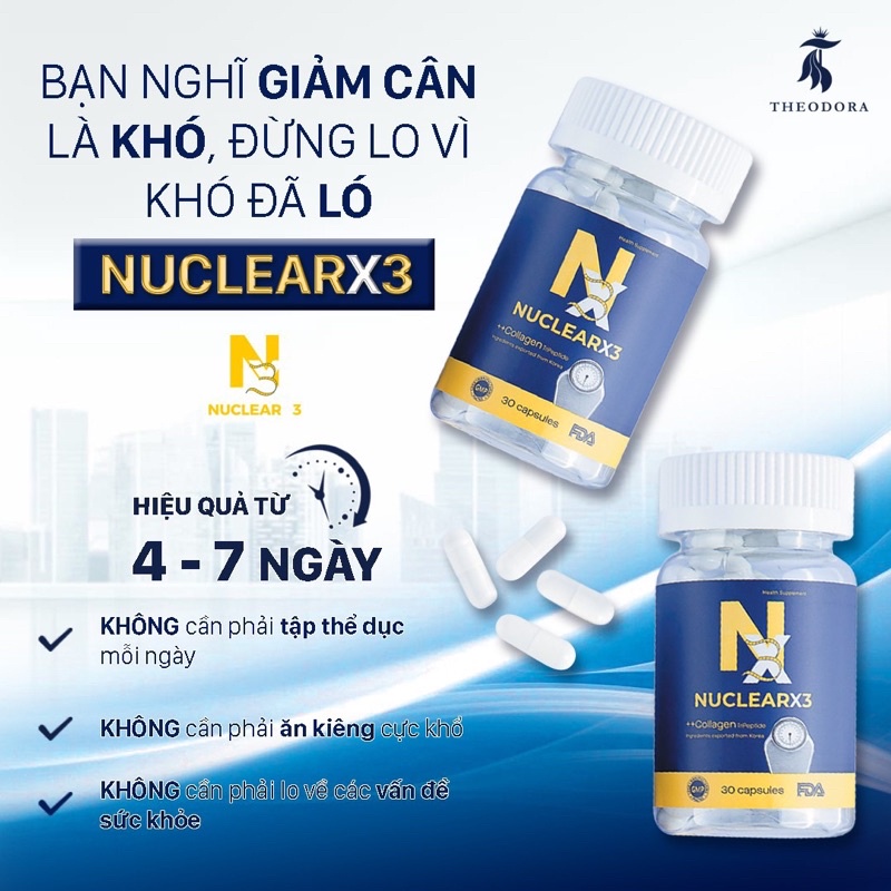 Viên Uống Giảm Cân Nuclearx3 Collagen Đẹp Da | Bản Mới Kèm Quà Tặng