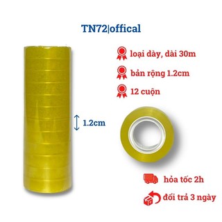 Cây 12 cuộn Băng keo / băng dính văn phòng vòng nhỏ 1F 50m/ cuộn