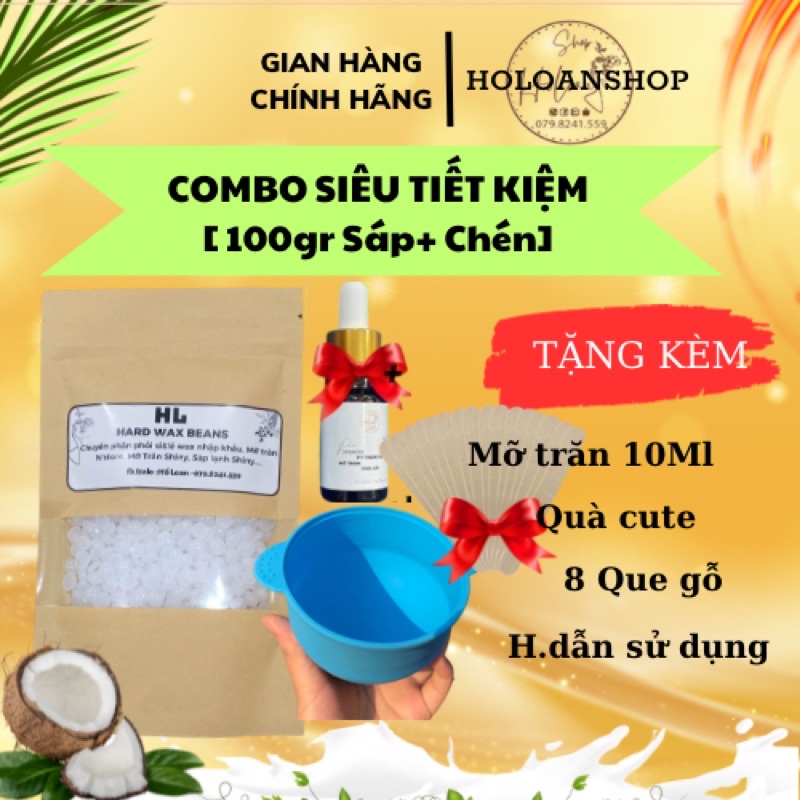 Combo wax siêu tiết kiệm gồm 100gr sáp,chén silicol tặng kèm 10ml mỡ trăn.