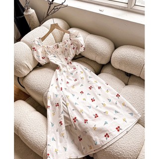 ĐẦM HOA CỔ VUÔNG VẢI GAI