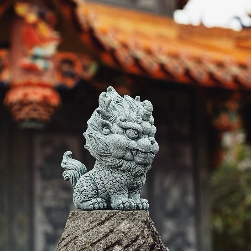 Tượng KỲ LÂN Đá Sa Thạch xanh trang trí bàn trà, lũa, bàn làm việc nhiều kích cỡ