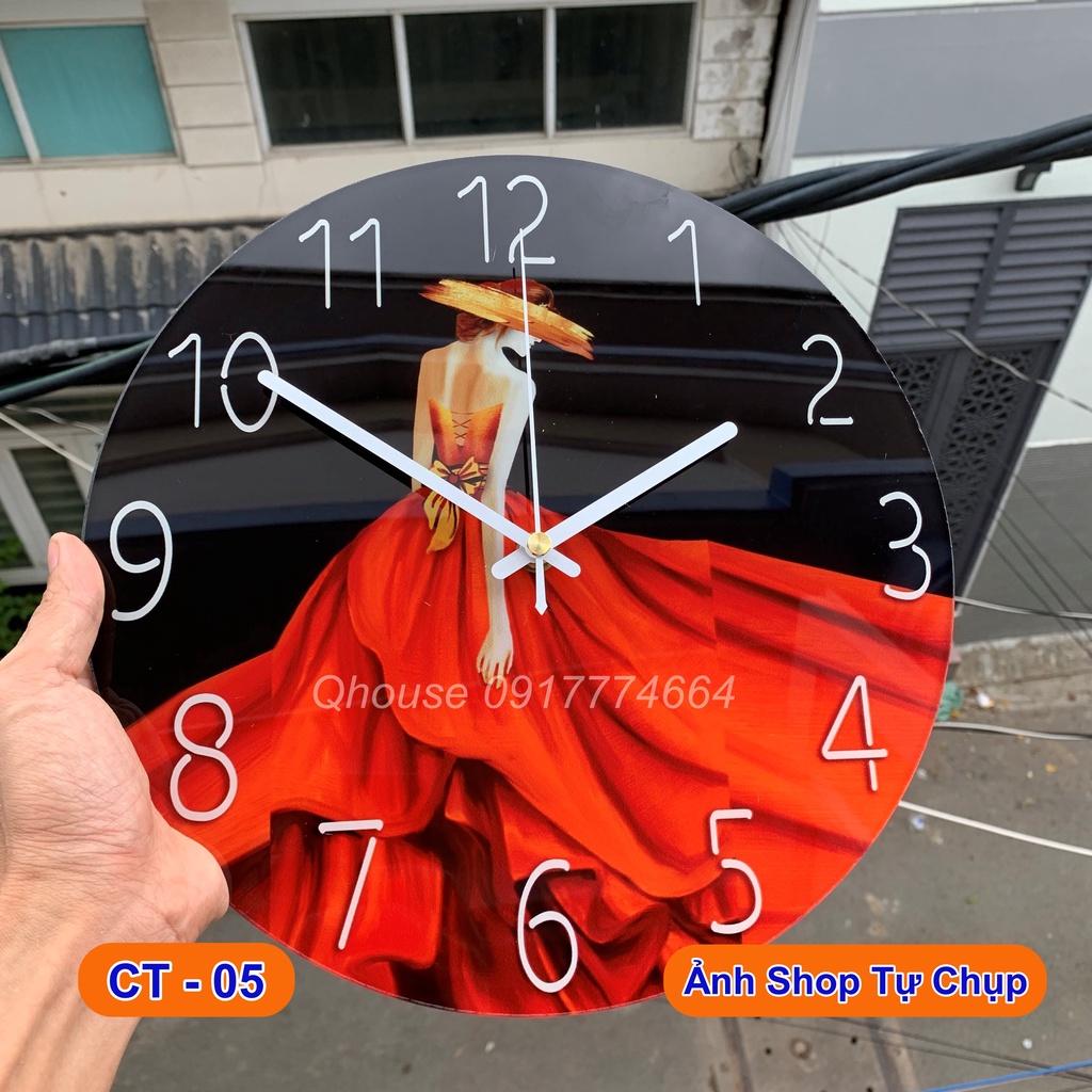 Đồng hồ treo tường kim trôi cao cấp kính cường lực nguyên tấm , Đồng hồ trang trí decor Qhouse đường kính 30cm