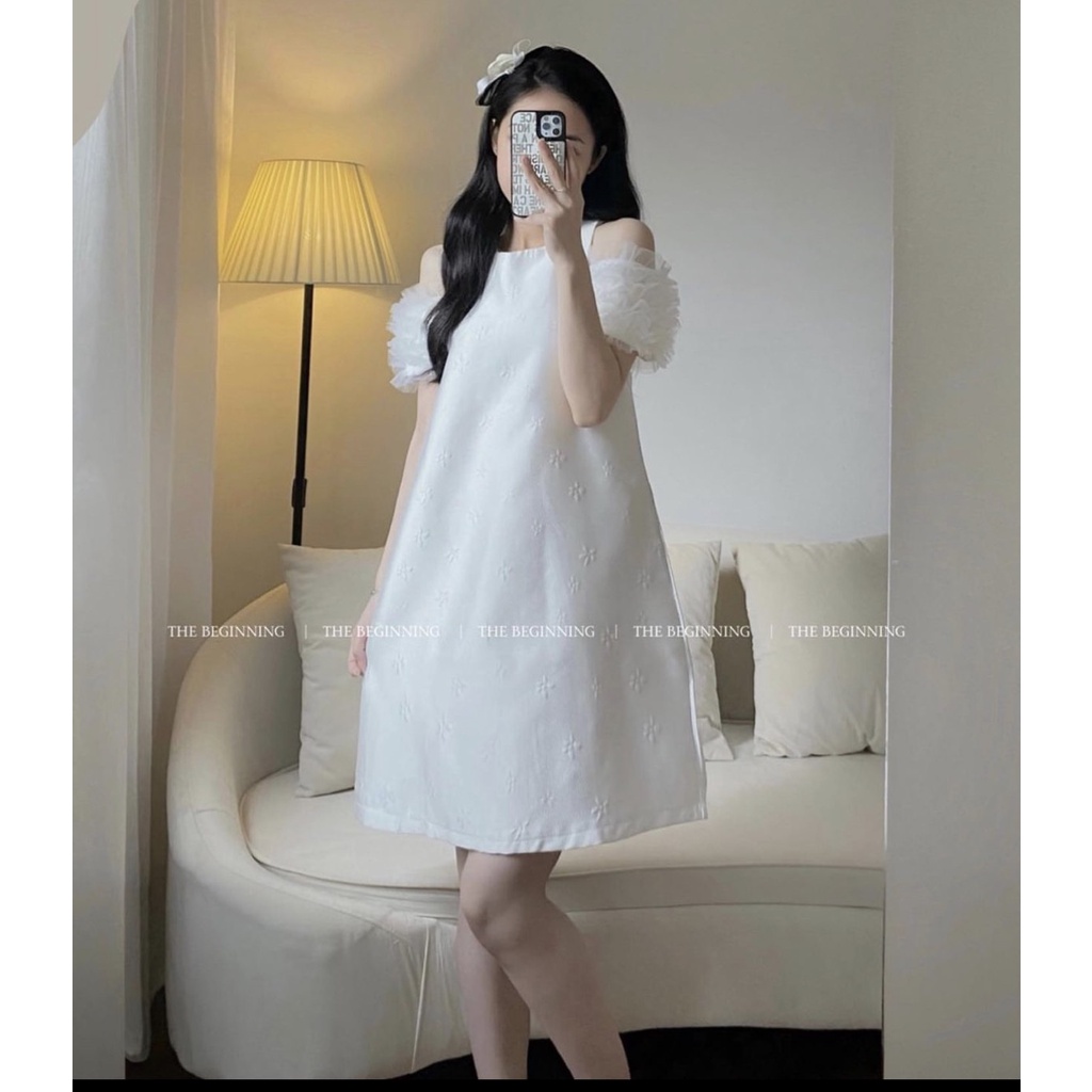 Váy baby doll chất gấm trễ vai tiểu thư