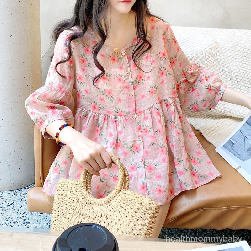 Trang Phục Bà Bầu Kích Thước Lớn Của Phụ Nữ Áo Sơ Mi Đi Lại Phiên Bản Hàn Quốc Lỏng Lẻo Ngọt Ngào Đèn Lồng Áo Sơ Mi H
