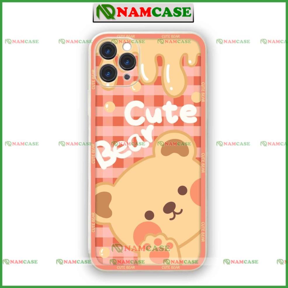 Ốp lưng điện thoại iPhone gấu bear cạnh viền vuông silicon dẻo bảo vệ camera ip 6/6s/7/8/X/XS/11/12/13/14 Pro Plus Max