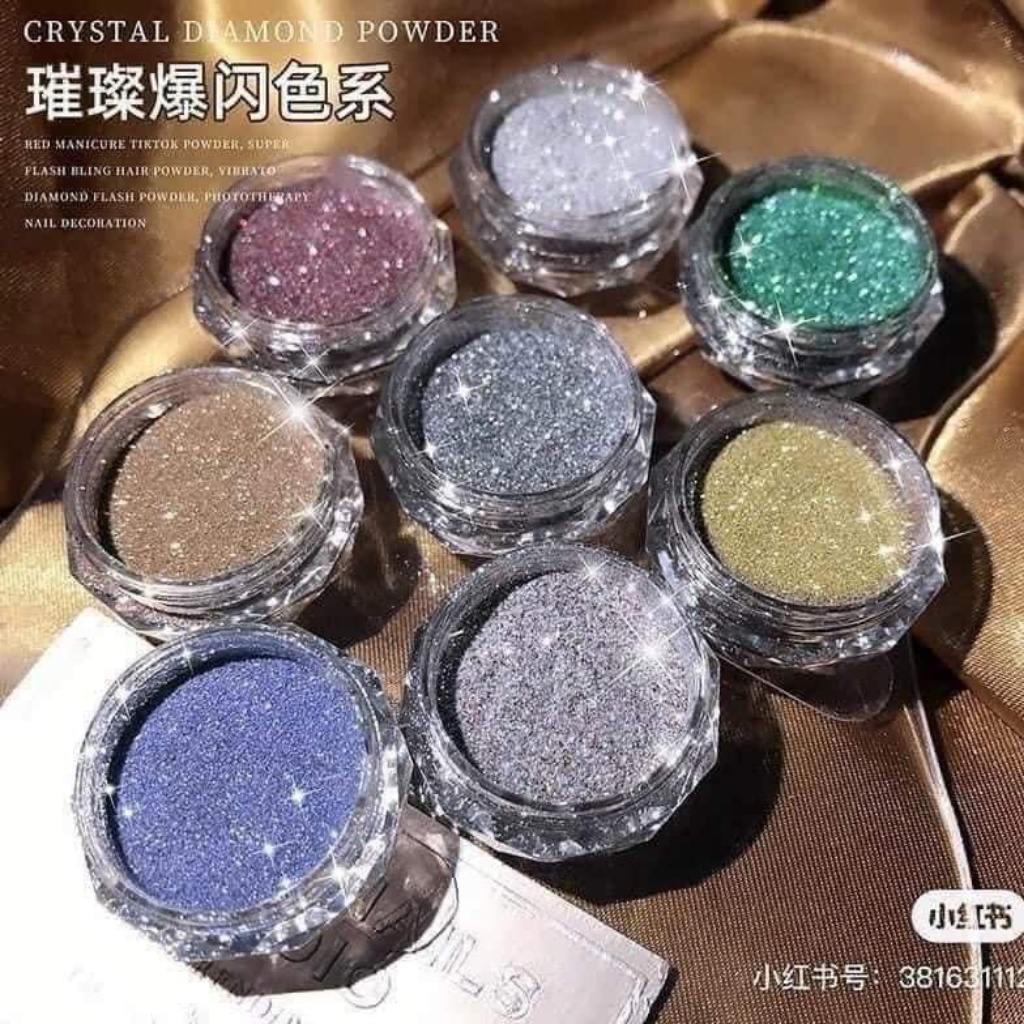Nhũ rắc flash siêu sáng , Nhũ rắc kim tuyến flash trang trí móng tay nail siêu sáng mịn sét 8 hũ