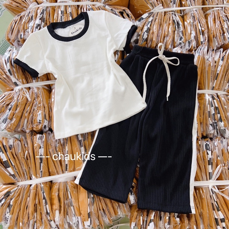 Đồ bộ bé gái, set áo trắng kèm quần ống xuông dài Hotgirl cho bé 10-28kg chất tăm dày mềm.