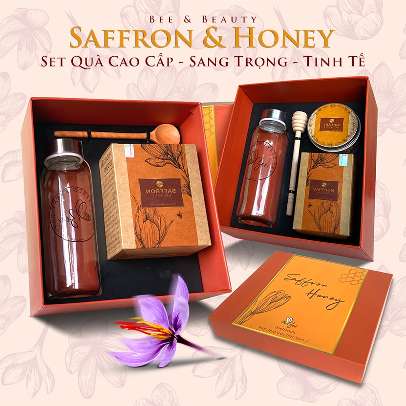 Set quà tặng cao cấp - saffron nhụy hoa nghệ tây ngâm mật ong Beebeauty chính hãng
