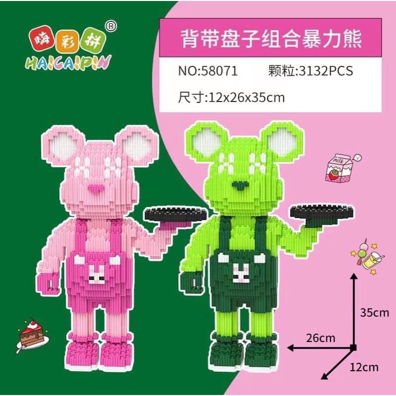 Combo 2 Lego Bearbrick Gấu Bear Brick Đôi Đầu Bếp 35cm Có Tặng Kèm Búa- LEGO ĐÔI