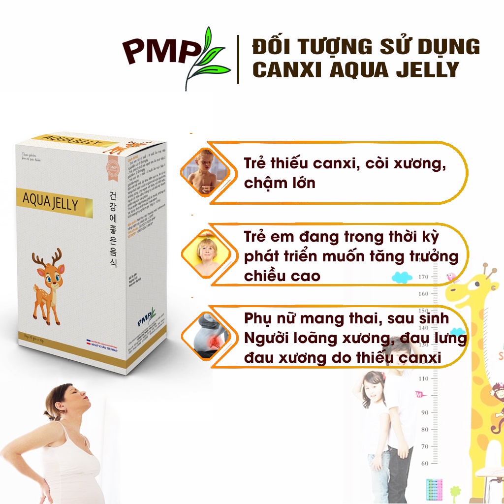 Canxi Hữu Cơ Aqua Jelly PMP - Bổ Sung Canxi Cho Bé, Mẹ Bầu, Sau Sinh,Tăng Chiều Cao Cho Trẻ (hộp 20 gói)