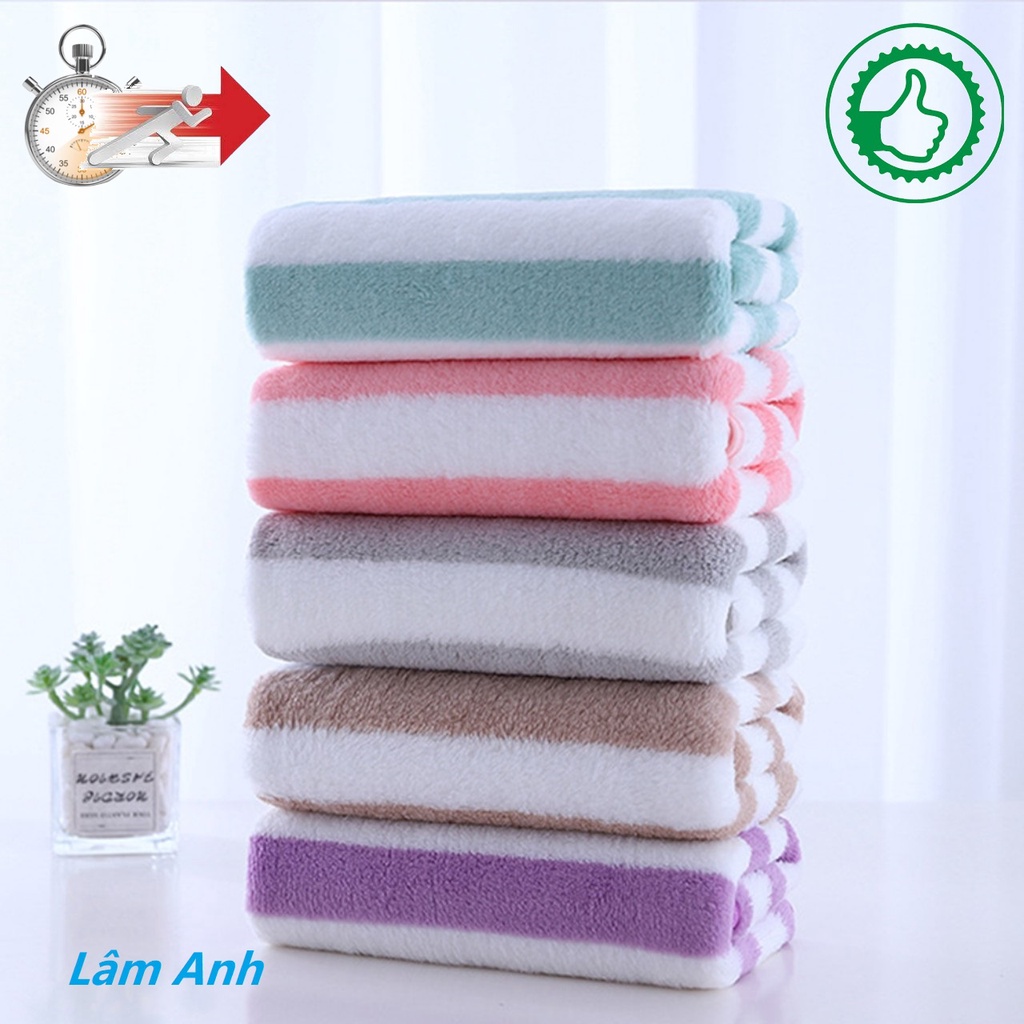 Khăn Tắm Mềm Mịn Lông Cừu Họa Tiết Sọc Siêu Thấm Rút Nước