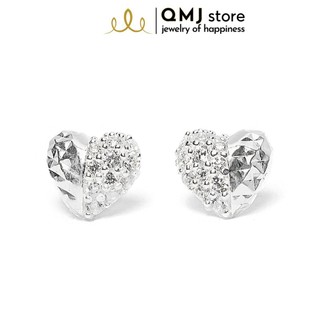 Bông tai bạc QMJ Nụ Tim Love nạm đá kết hợp móc máy tinh xảo - Q071