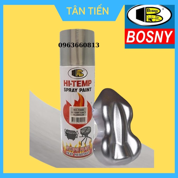 Sơn Chịu Nhiệt Độ Cao BOSNY HI-TEMP No-1200/1500 Màu Đen Mờ/Bạc Kim Loại - Sơn Pô Chịu Nhiệt - Sơn chống Cháy