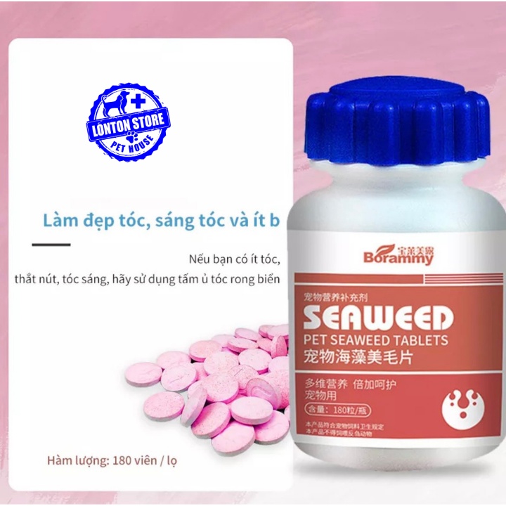 SEAWEED BORAMMY dưỡng lông dành cho chó mèo,180 viên/ hủ