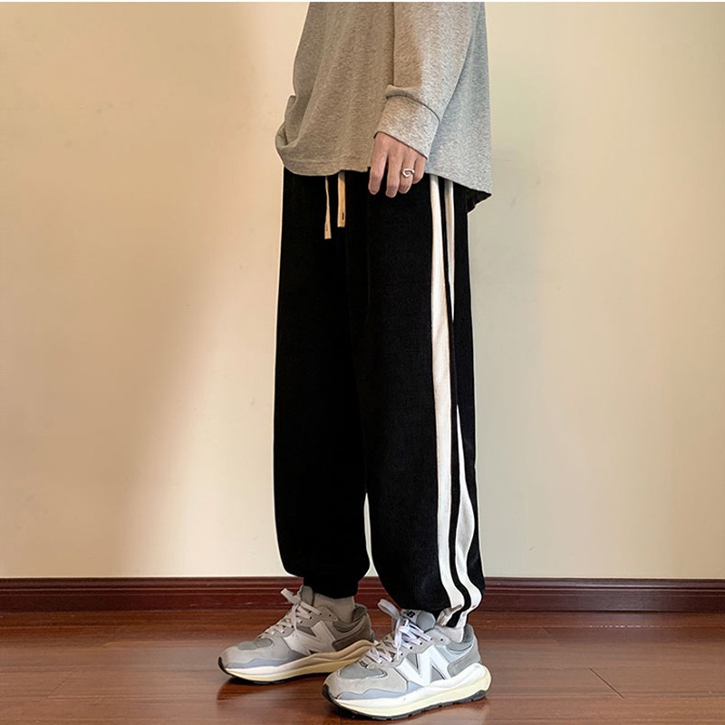 Quần Jogger ống rộng nhung tăm 2 sọc FKZ Unisex Basic nam nữ cạp chun phong cách Hàn Quốc ulzzang