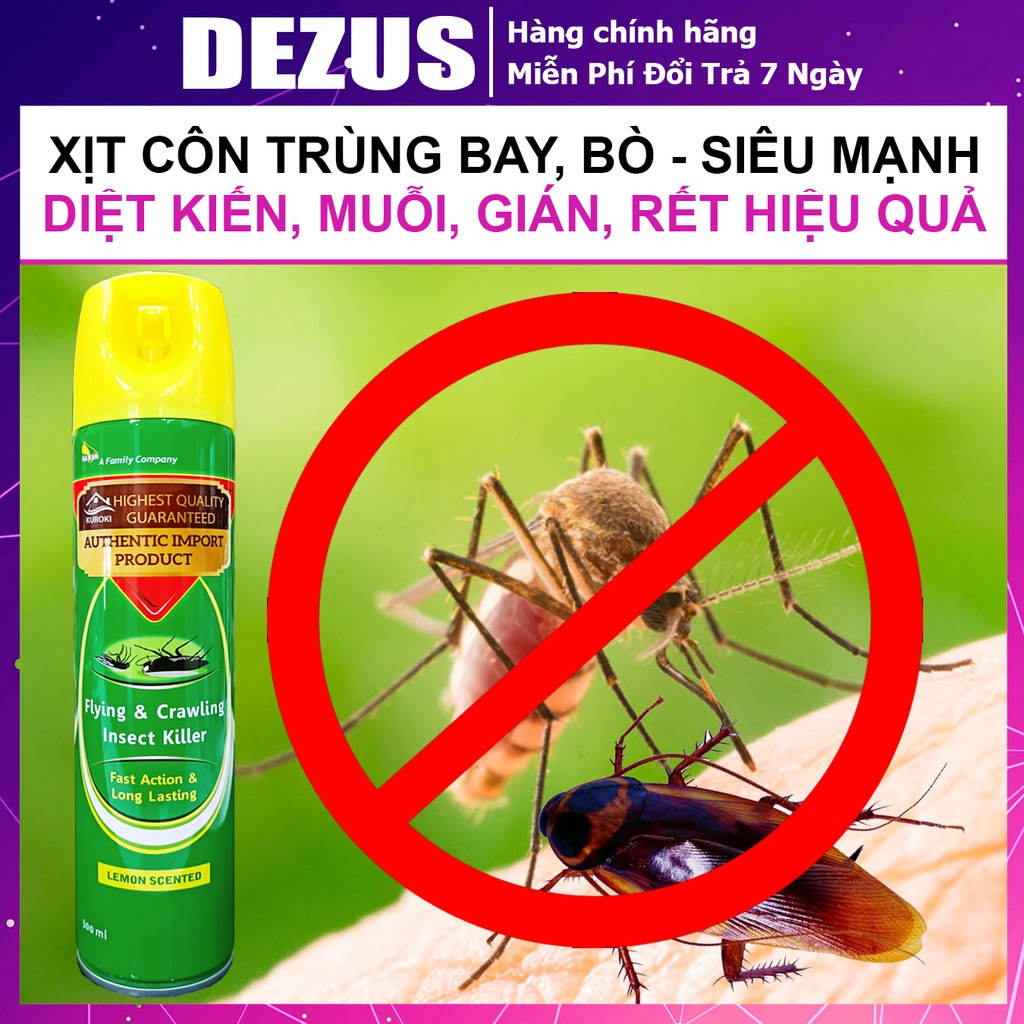 Bình Xịt Diệt Côn Trùng Bay, Bò Sát - Diệt Muỗi, Kiến, Gián, Ruồi, Nhặng - Hương Chanh, Tác Dụng Nhanh, Lâu Dài [DEZUS]