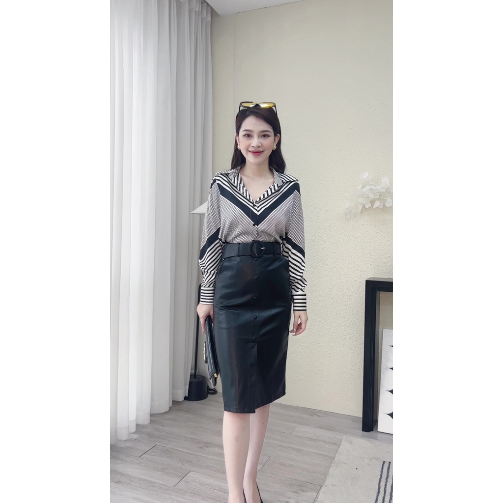 Áo sơ mi họa tiết V công sở Liin Clothing SM4861