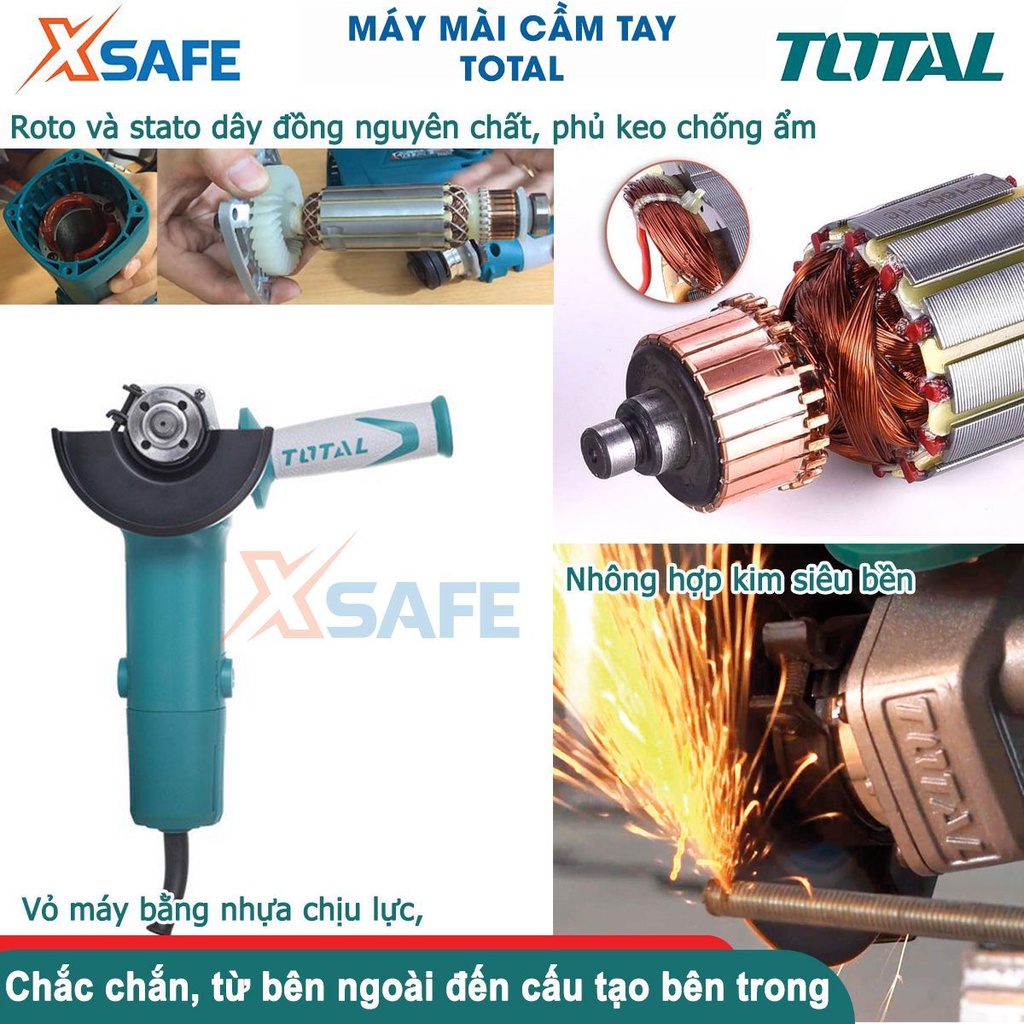 Máy mài cầm tay TOTAL công suất 710-900W, máy mài góc, máy cắt cầm tay trục chính M10, đường kính đĩa 100mm, kèm tay cầm