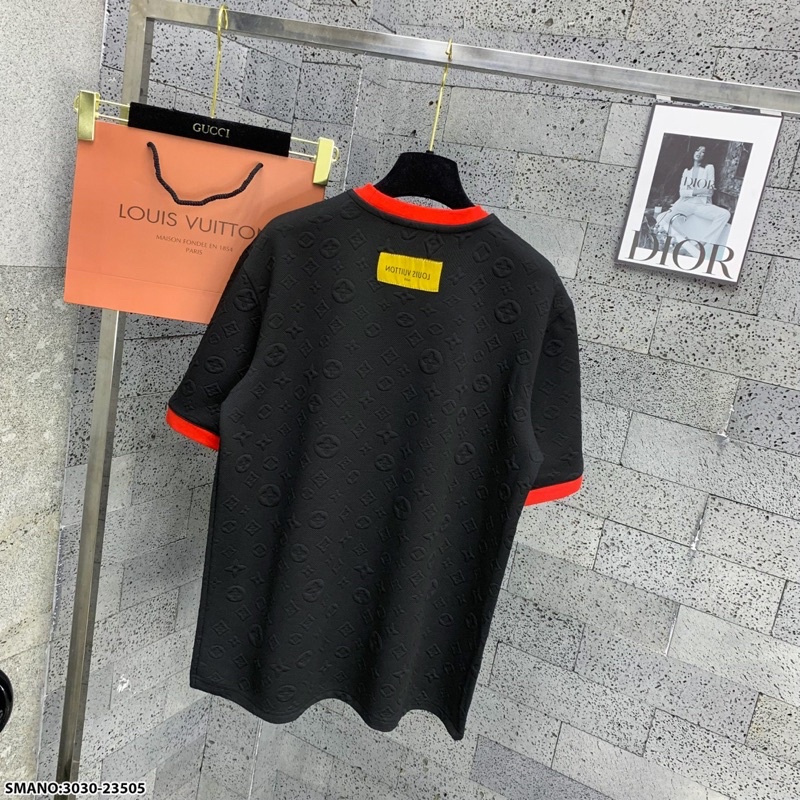 Áo phông nam nữ Eo Vì vải xốp dệt nổi vân hoa thêu logo chữ bông xù xanh bo ống đỏ siêu dày dặn AP125P