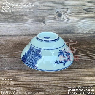 Bát chiết yêu 18cm men lam cổ vẽ rồng hóa