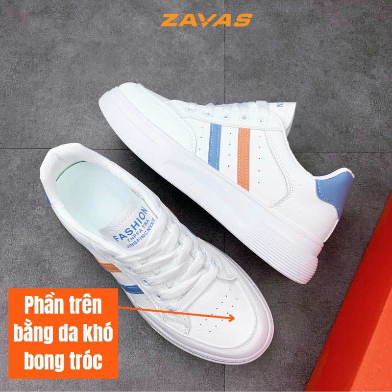 Giày thể thao sneaker nữ ZAVAS đế cao 4cm màu trắng bằng da form giày gọn gàng mang êm chân S411